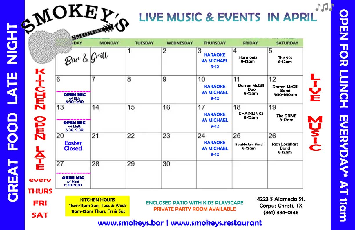 Live Music everyday in Corpus Christi at Smokey's Bar & Grill