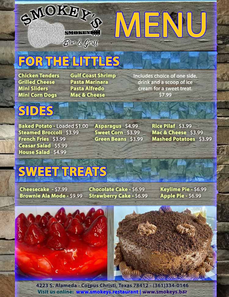 Smokey's Bar & Grill Restaurant Menu in Corpus Chrsiti, TX
