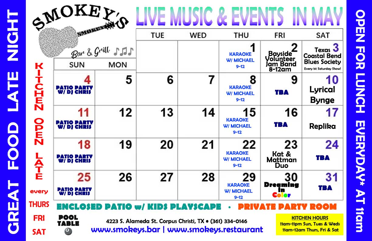 Live Music in March at Smokeys Bar & Grill in Corpus Christi, TX